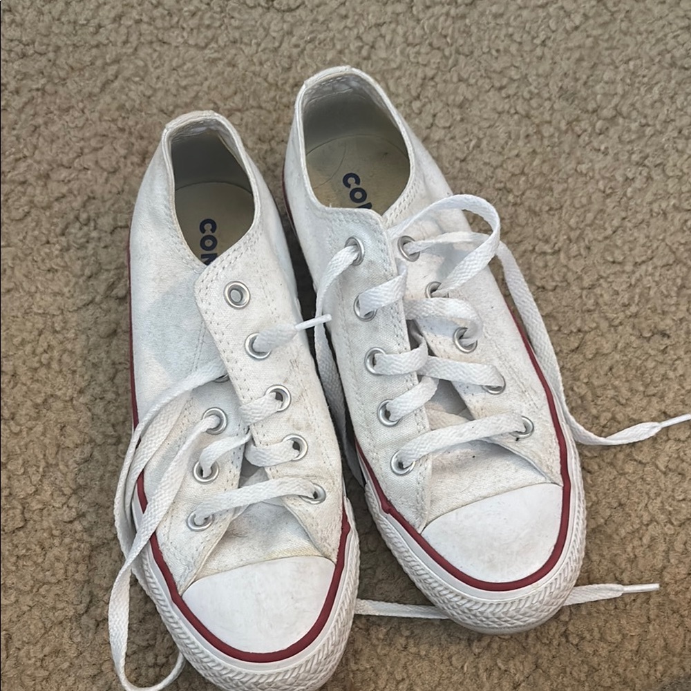 White Canvas Sneakers with Red Trim